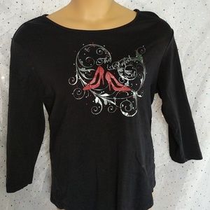 NICOLE MILLER Black The Perfect Fit Shoes Bling Tee XL